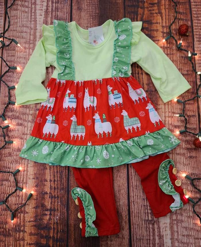 girls christmas llama 2pc