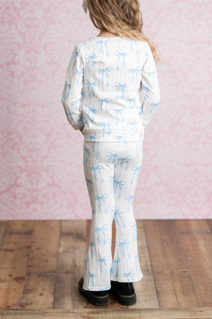 Girls Coquette Blue Bow Cable Knit Flare bottom Set