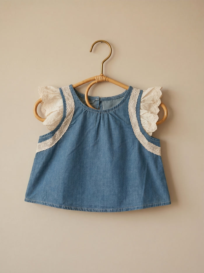 Girls' Denim & Lace Flutter Two-Piece Set