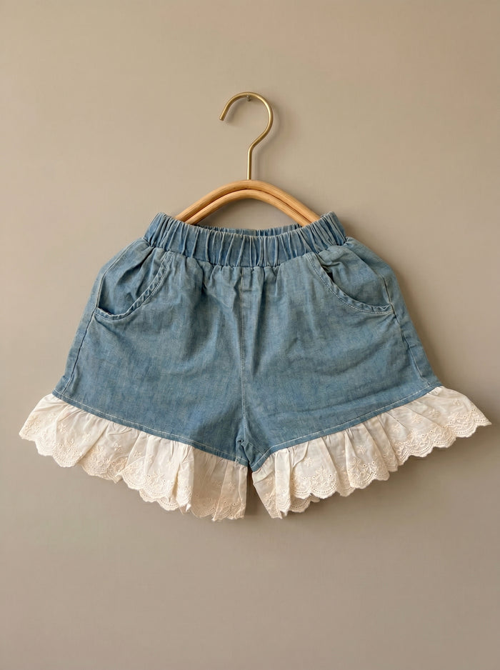 Girls' Denim & Lace Flutter Two-Piece Set
