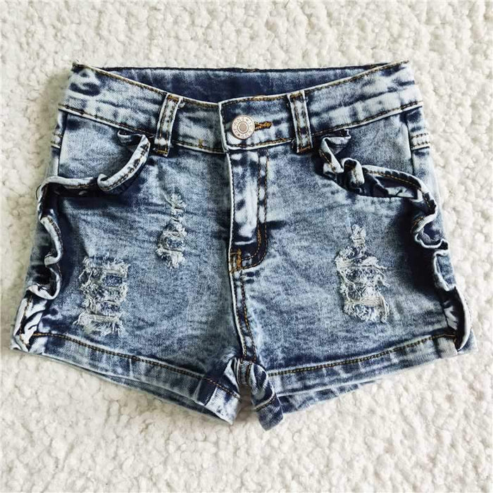 Girls Distressed Stonewashed Jean Shorts