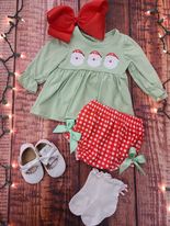 girls green/gingham bloomer santa 2 pc