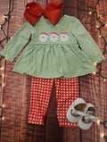 girls green/gingham santa 2pc