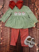 girls green/gingham santa 2pc