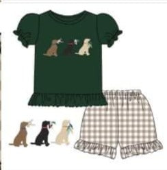 Girl's Green/Tan Dog 2pc