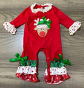 Girl's Red Reindeer Romper
