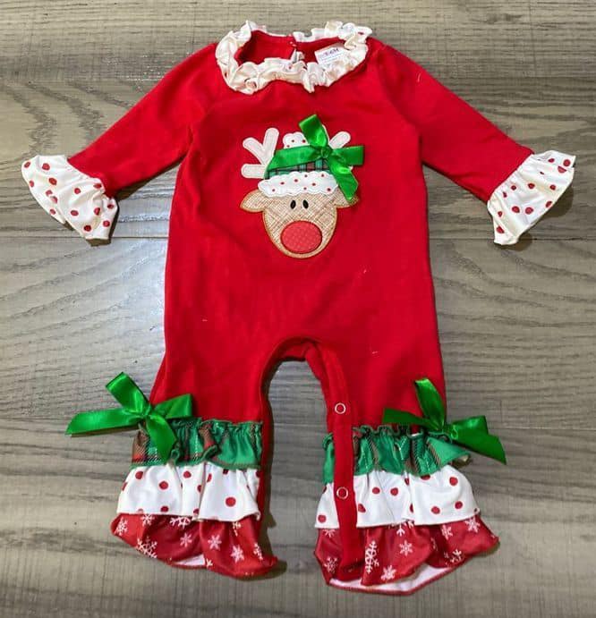 Girl's Red Reindeer Romper