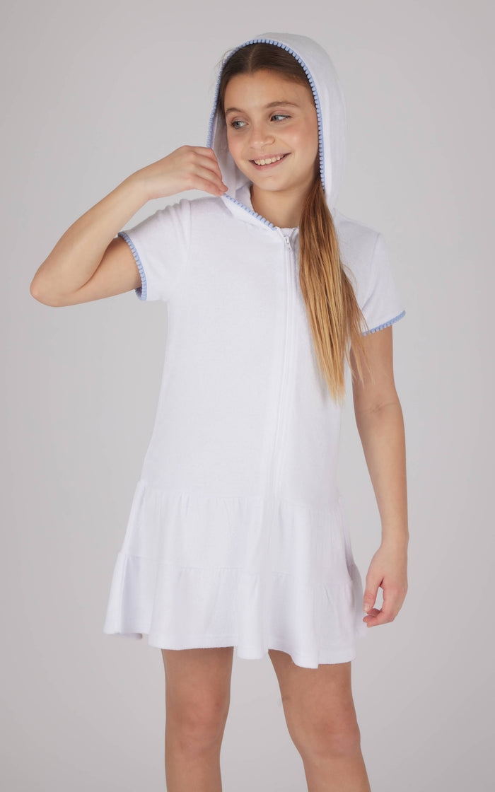 Girls Towel Terry Zip Up Cover-up with Pompom