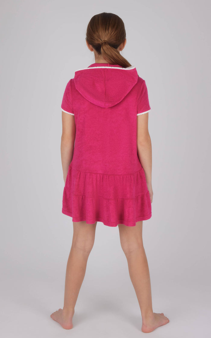 Girls Towel Terry Zip Up Cover-up with Pompom