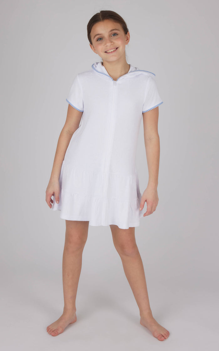 Girls Towel Terry Zip Up Cover-up with Pompom