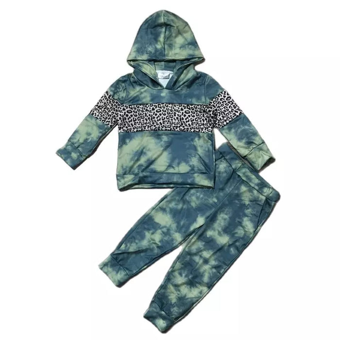 Green Dye/Leopard Hoodie Set