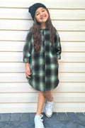 Green Plaid Shirt Dress