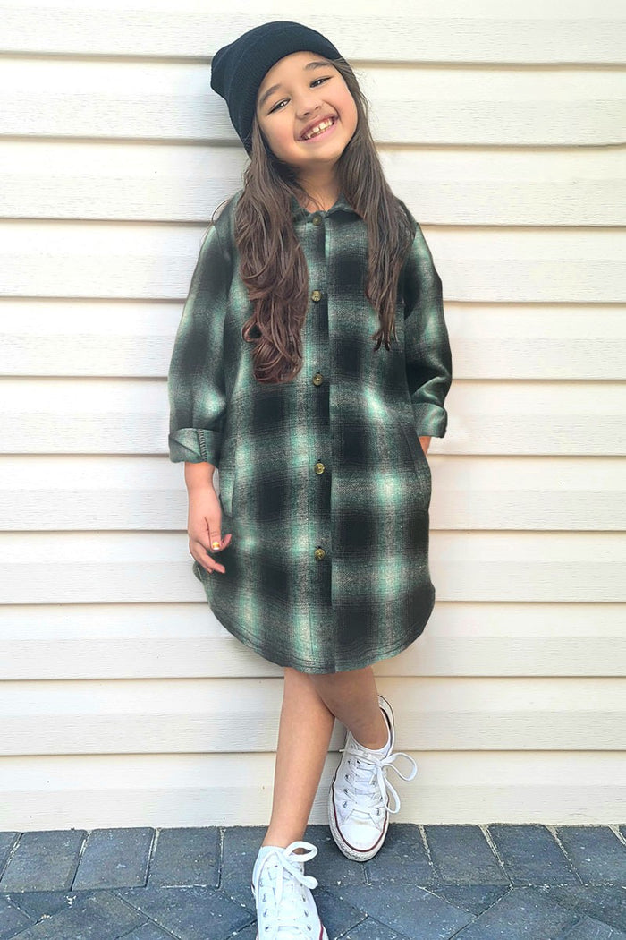 Green Plaid Shirt Dress