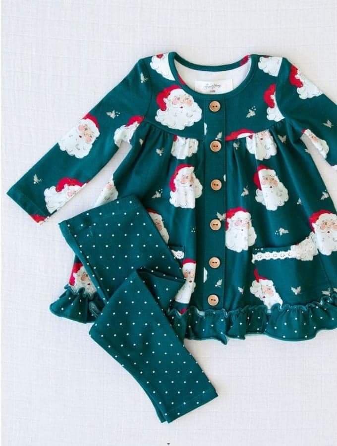 Green Polka Dot Santa 2PC