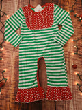 Green Stripe Red Bib Romper