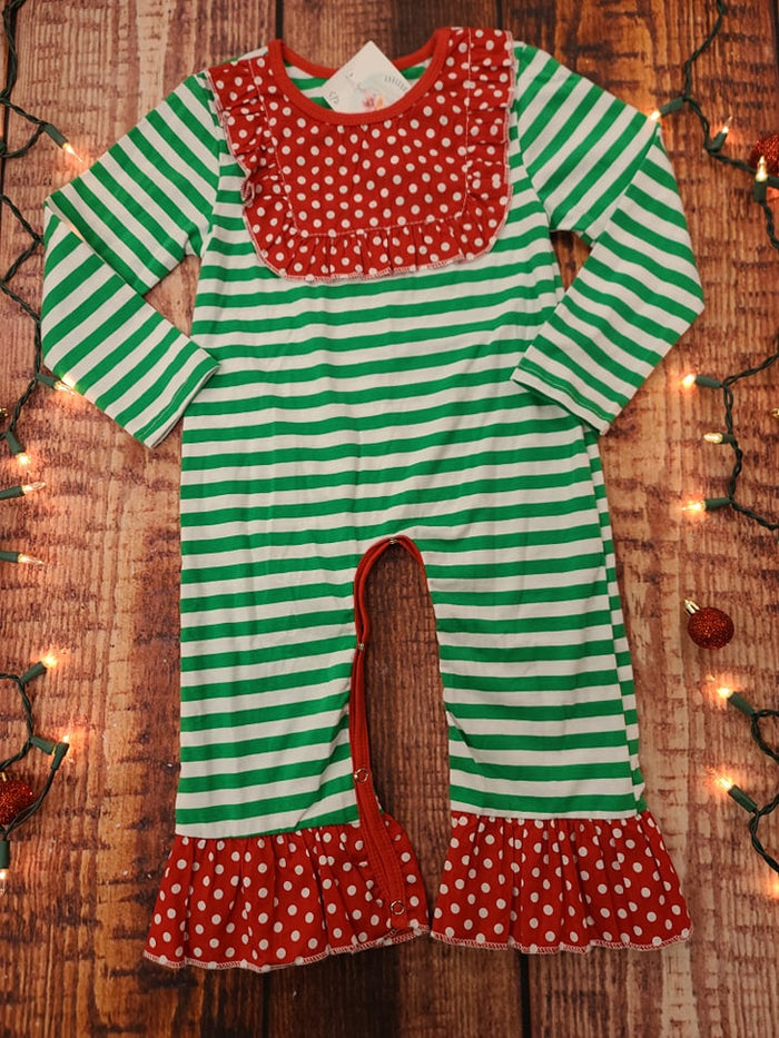 Green Stripe Red Bib Romper