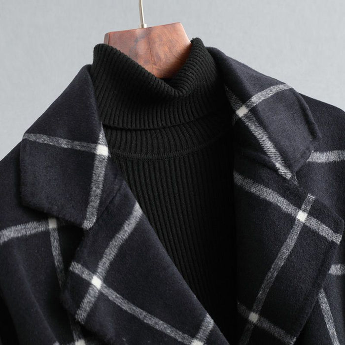 Grid Coat Women's Mid-length Woolen Coat Women