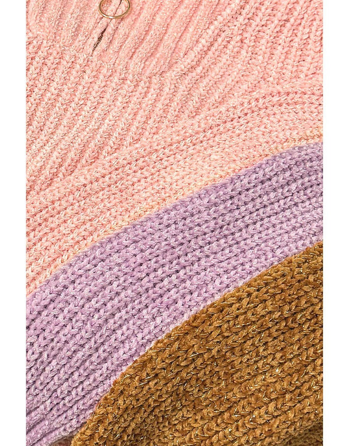 GWS-Y25-9036B Girl's Pullover Lurex Sweater w/ Zip Front