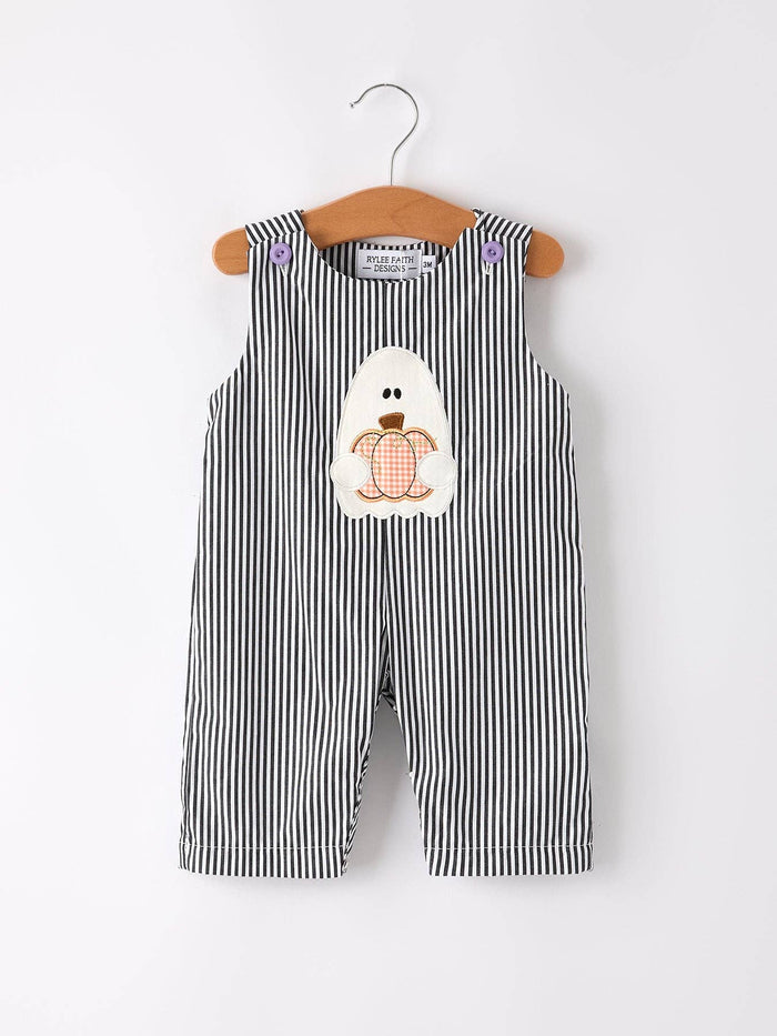 Halloween Striped Ghost Embroidered Baby Boys Romper