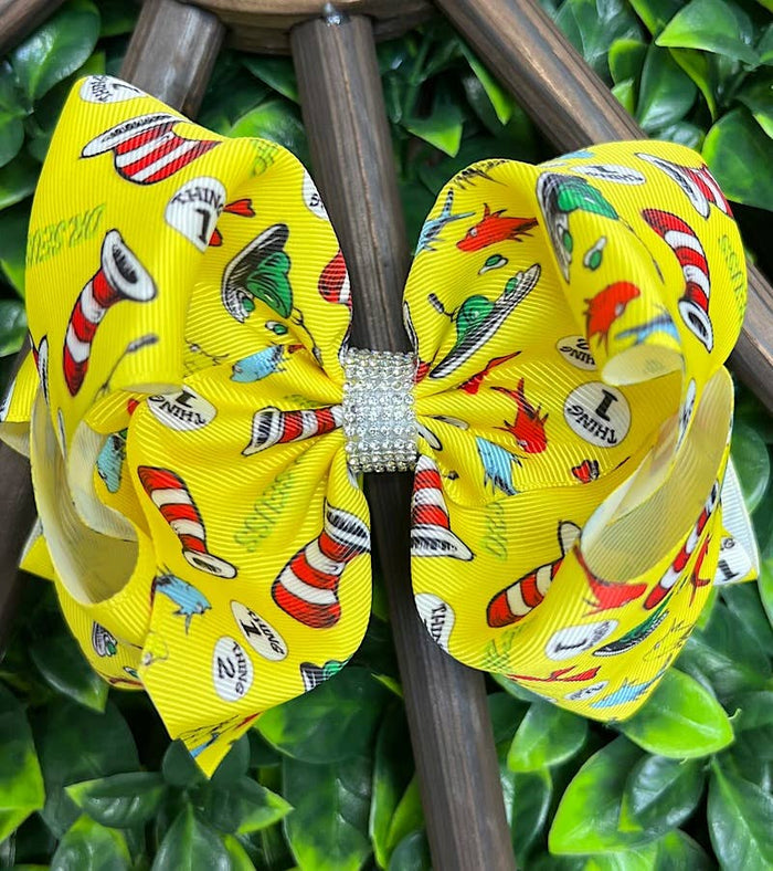 HAT PRINTED YELLOW HAIR BOWS.BW-DSG-755 4PCS/$10
