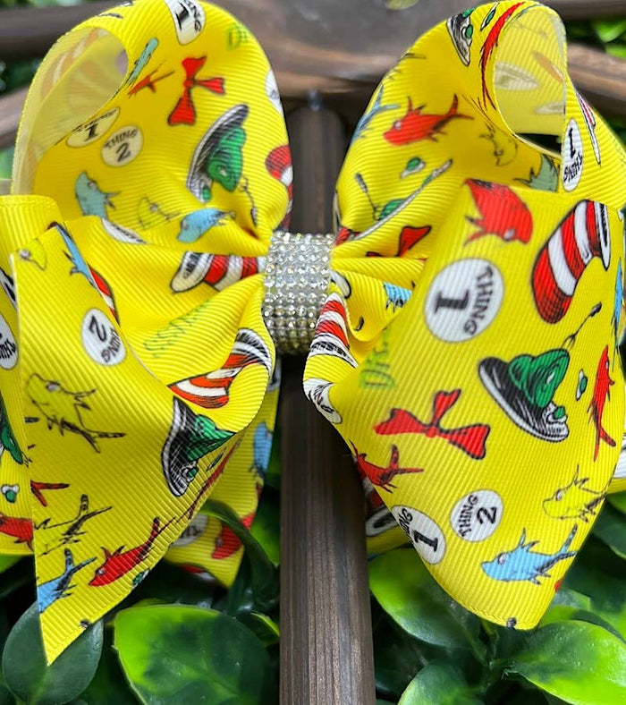 HAT PRINTED YELLOW HAIR BOWS.BW-DSG-755 4PCS/$10