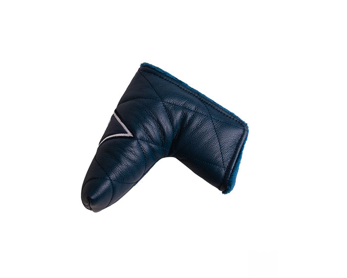 H&B x Tremont Putter Cover: Navy—features quilted, L-shaped design with diamond pattern, crafted from durable navy catalina leather for stylish club protection.