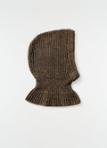 Balaclava in brown alpaca and yak wool blend with ribbed texture by LEMAIRE flat lay on white background