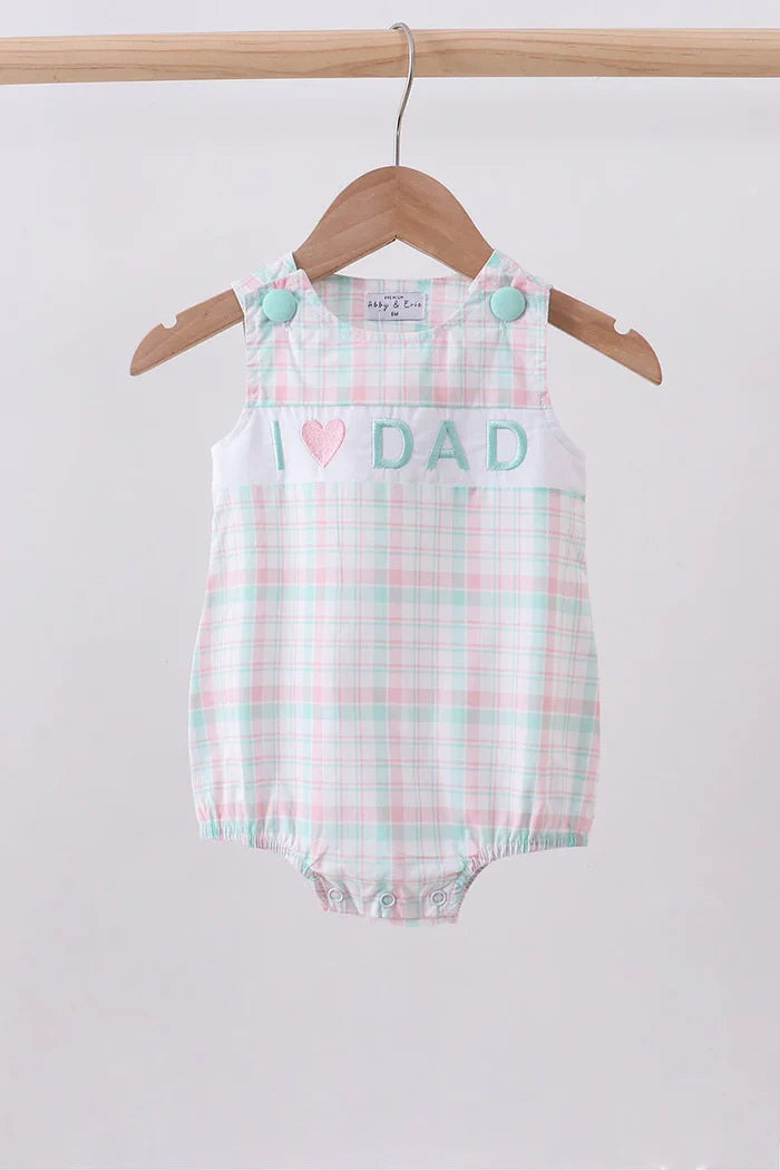 I love dad embroidery plaid bubble baby boy
