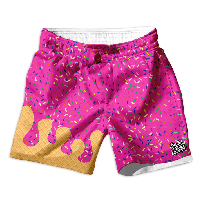 Ice Cream Drip swim trunks pink