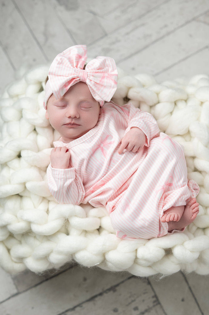 Infant Girls White and Pink Bow Baby Gown