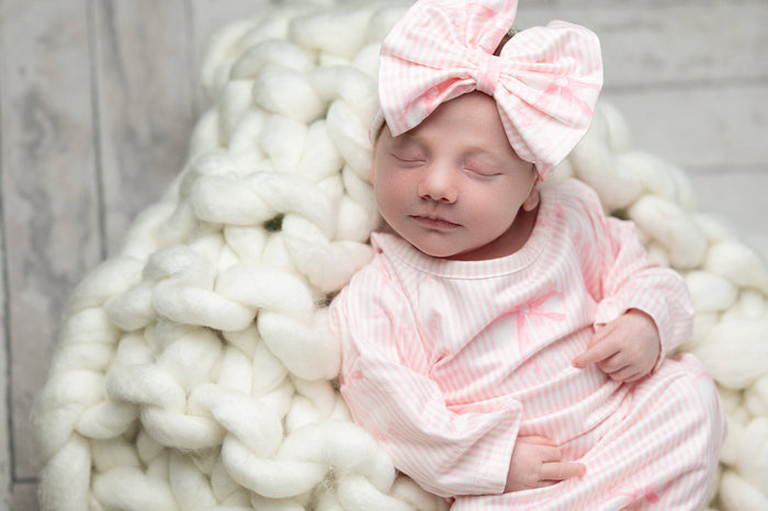 Infant Girls White and Pink Bow Baby Gown