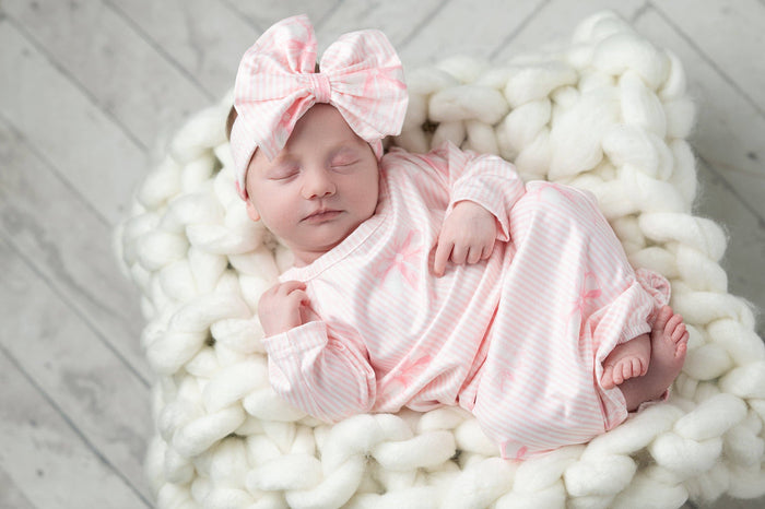Infant Girls White and Pink Bow Baby Gown