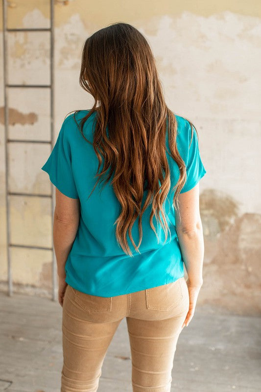 Jade V Neck Sash Tie Wrap Top
