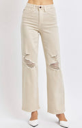 JUDY BLUE HIGH WAISTED GARMENT DYED DESTROY 90'S STRAIGHT IN BONE jeans