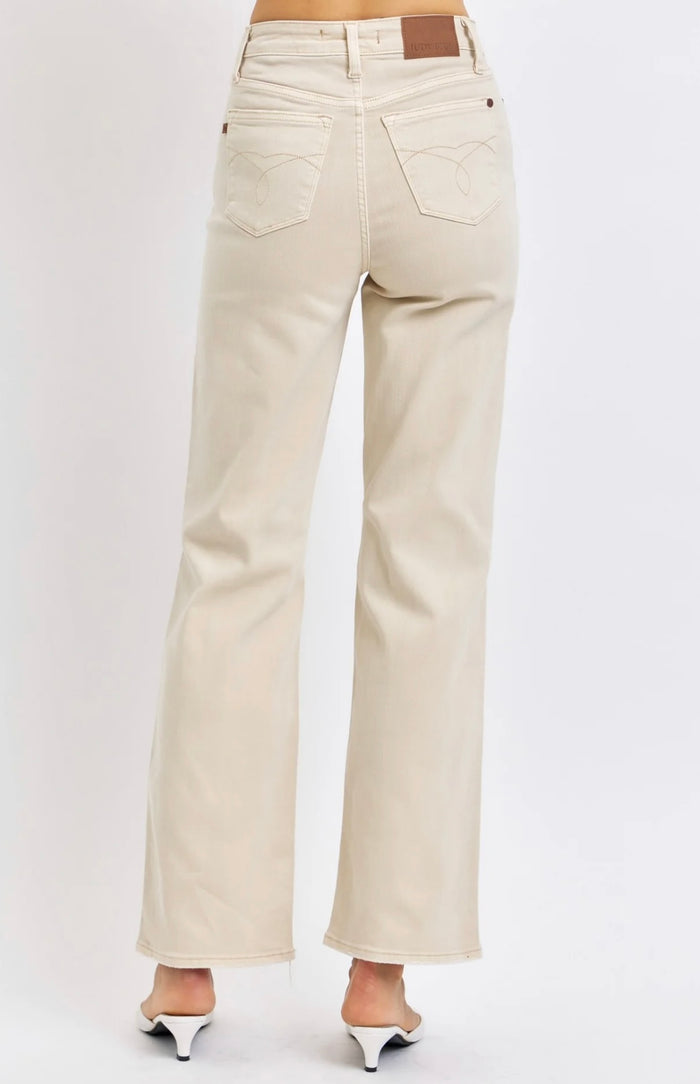 JUDY BLUE HIGH WAISTED GARMENT DYED DESTROY 90'S STRAIGHT IN BONE jeans