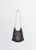 Lemaire Large Crossbody Filt Net in Black Nylon Mesh, Leather, product shot, Front view Net shopping bag