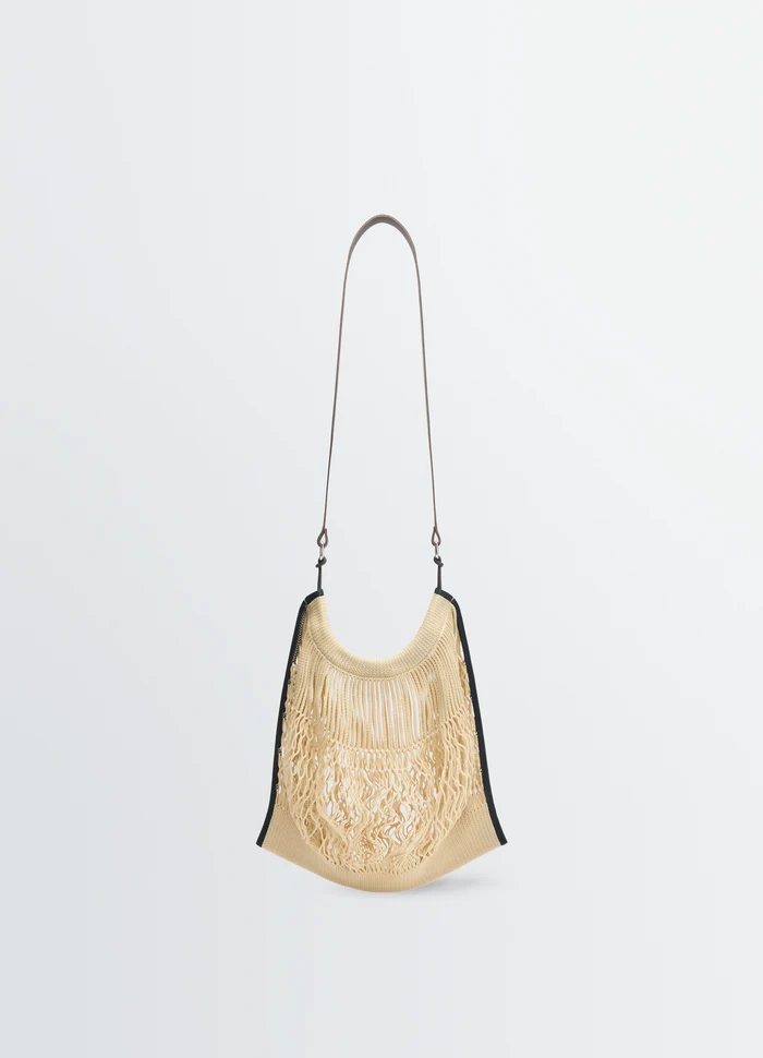 LARGE CROSSBODY FILT NET SHOPPING B in Nylon mesh and leather, product shot, Front view Crossbody, net design