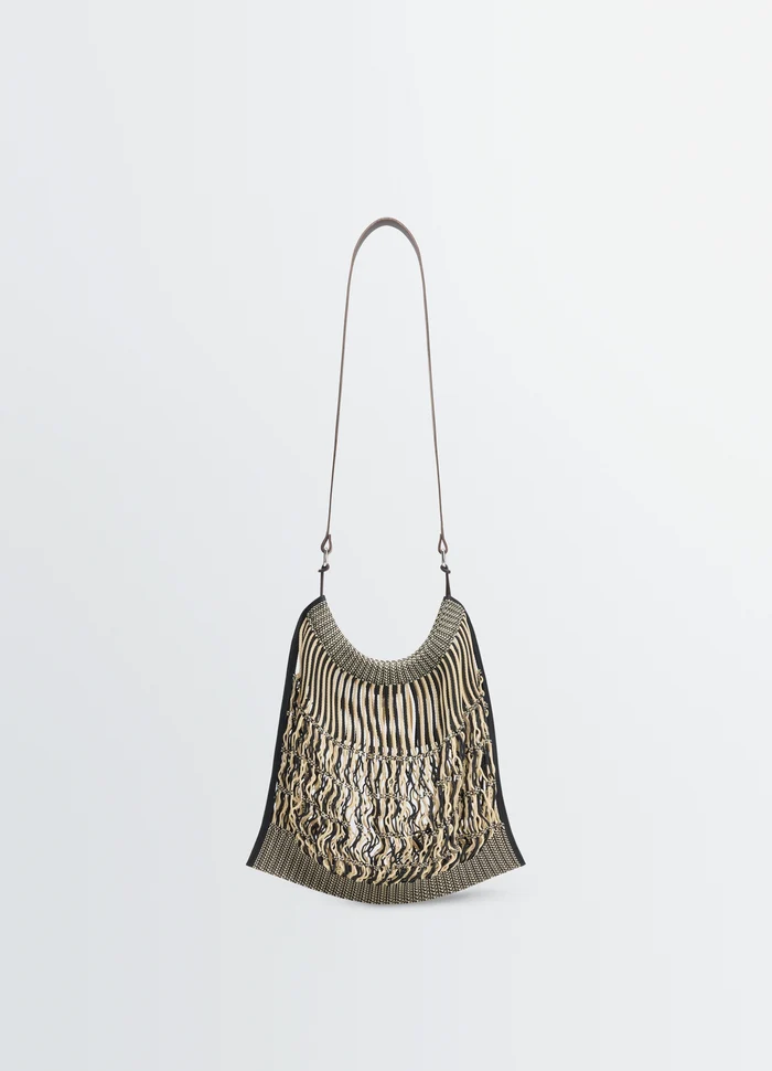 Lemaire Large Crossbody Filt Net Sh in Nylon Mesh and Vegetable-Tanned Lea, product shot, Front view Elegant net pattern