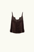 Brown lace-trimmed camisole on a white background
