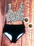 Leopard/Black tie Swim Suit