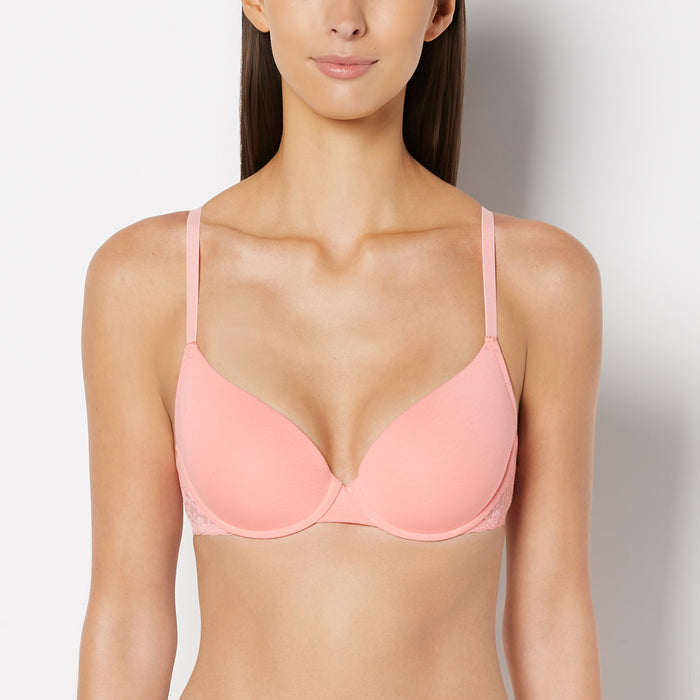 Lightly Lined Demi Cotton Bra with Lace Trim in Conch Shell