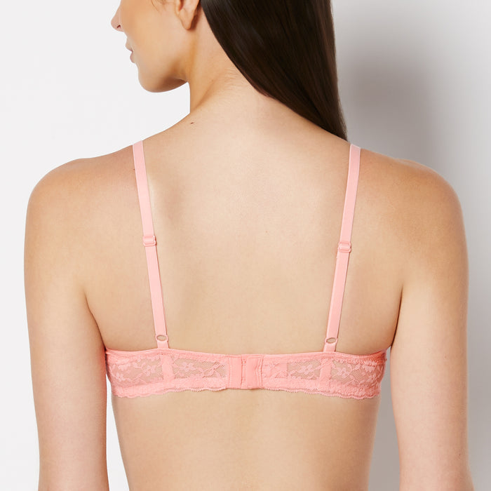 Lightly Lined Demi Cotton Bra with Lace Trim in Conch Shell