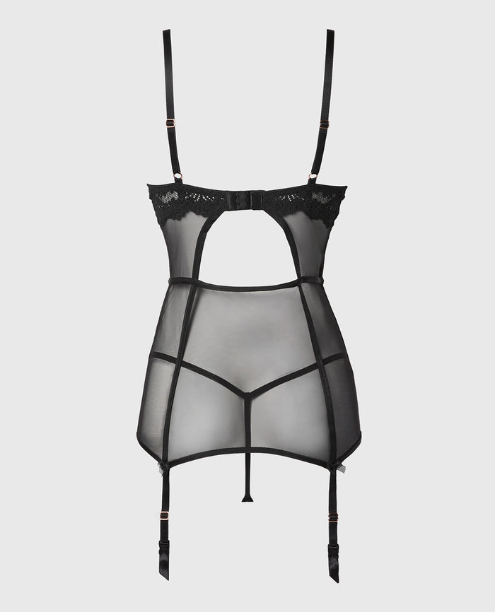 Lightly Lined Merrywidow in Timeless Lace with Mesh in Tuxedo Black