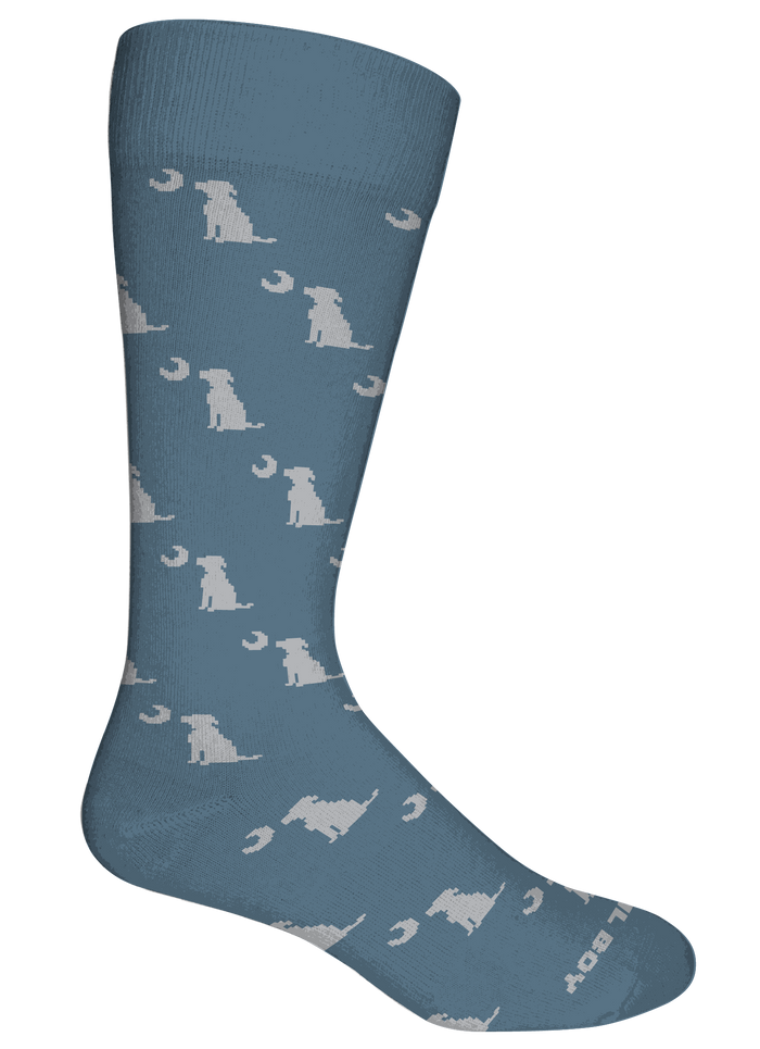 Local boy Dress Socks Smokey blue dog & moon