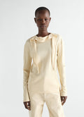 Long-sleeve cream silky jersey crepe scarf top LEMAIRE worn by model front on white background