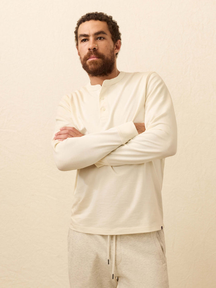 | Long-Sleeve Waffle Henley - Snow | Faherty Brand