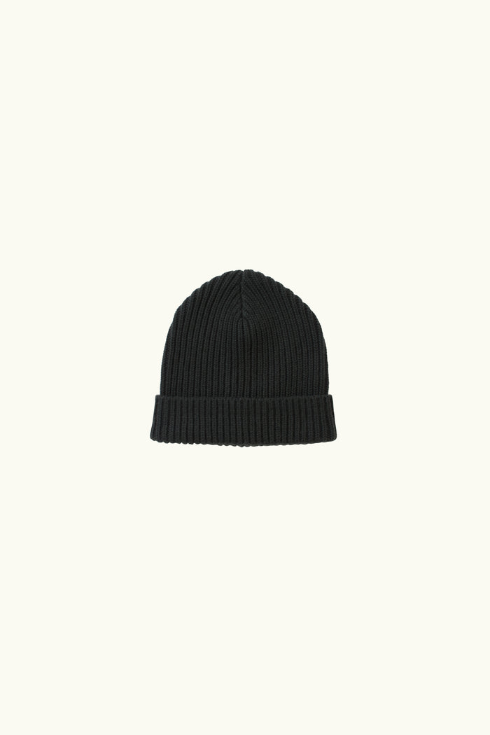 hunter green wool cashmere knit beanie on a white background