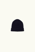 Indigo wool cashmere knit beanie on a white background