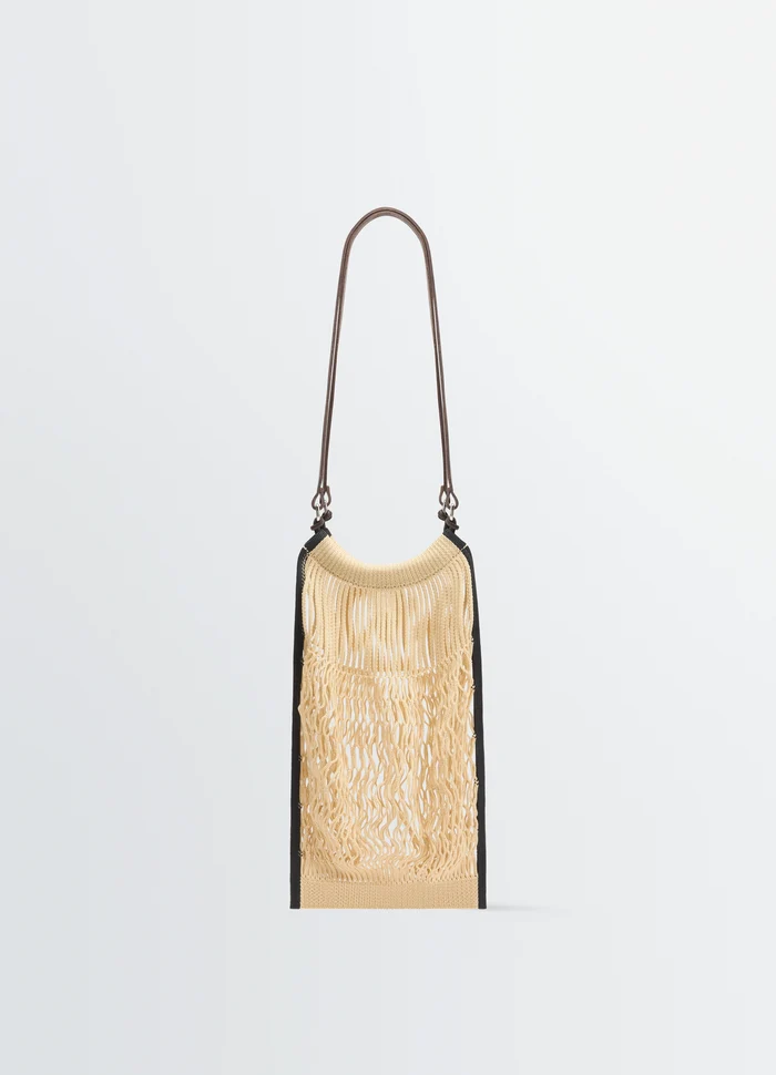 Medium Filt Net Shopping Bag in Nylon mesh and leather, product shot, Front view Net design with leather strap