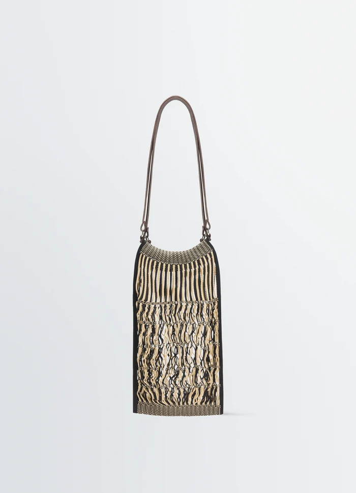 Lemaire Filt Net Shopping Bag in Nylon mesh with leather, product shot, Front view Medium size elegant design